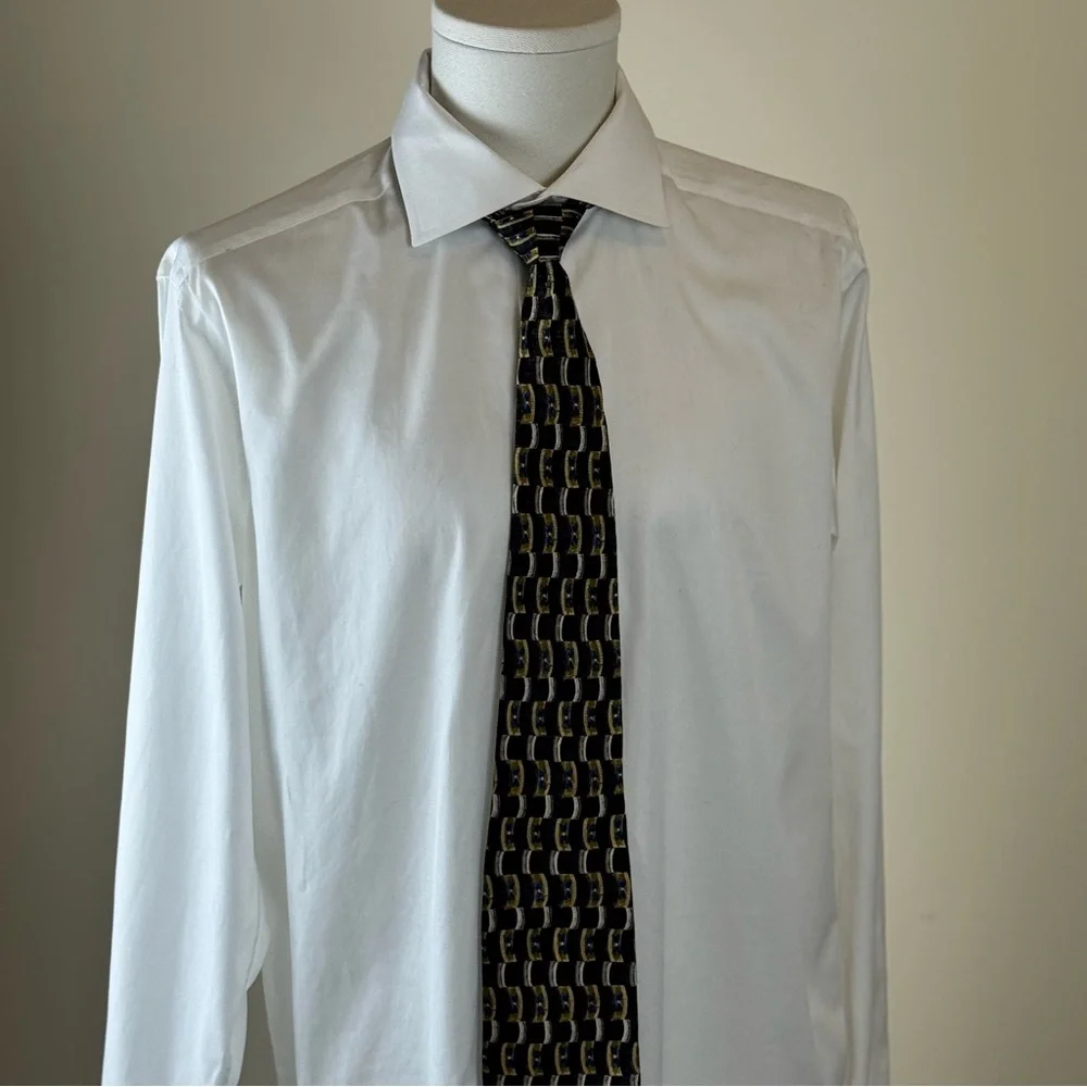 Robert Talbott Studio Men’s Necktie Black & Gold Geometric w/Blue Butterflies